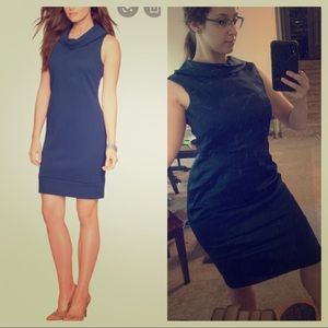 Adrianna Papell navy satin cowl dress